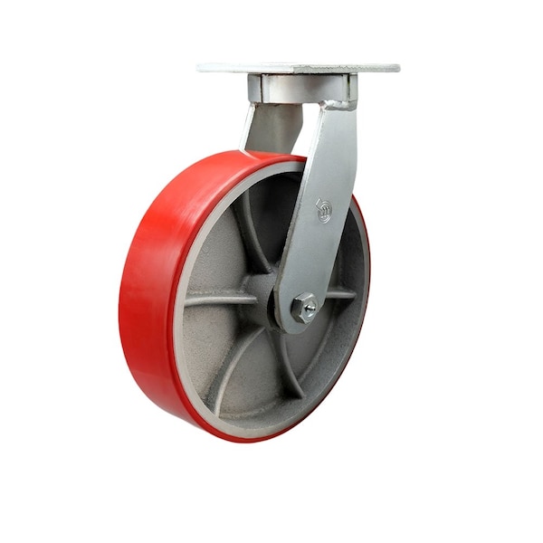 10'' Heavy Duty Red Poly on Cast Iron Wheel Swivel Caster with Swivel Lock